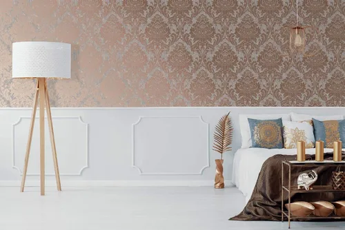 Vista 7 de Papel pintado de oro rosa y gris de Milan Damask