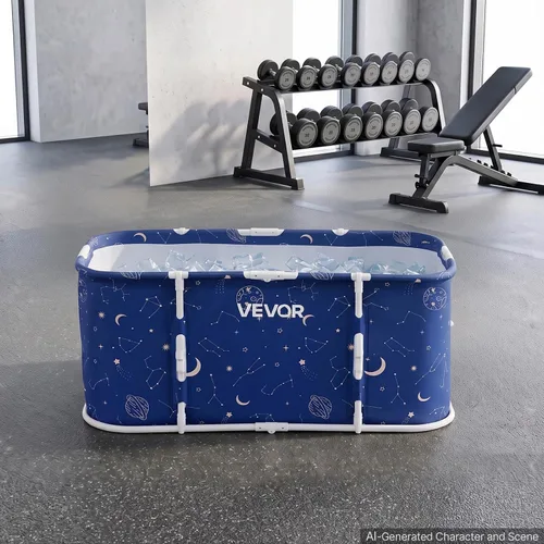 Vista 8 de VEVOR Portable Foldable Bathtub 47.2"x23.6"x19.7" Soaking for Adults Blue