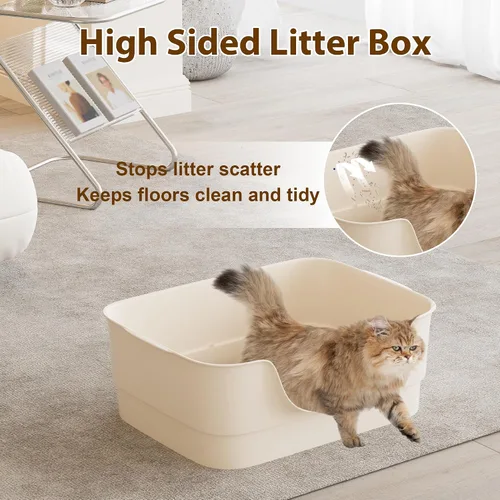 Vista 6 de Caja de arena extra grande para gatos grandes, lados altos y diseño de entrada baja, 23.43 x 16.73 x 8.46 pulgadas, espacioso inodoro antiderrames