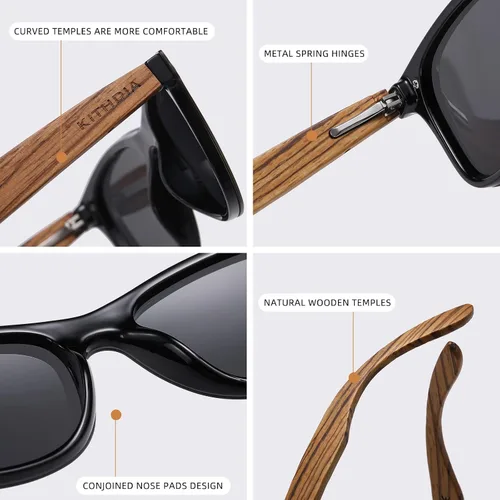 Vista 3 de Kithdia Zebra Gafas de sol de bambú de madera polarizadas para hombres y mujeres - Gafas de sol de madera S5029