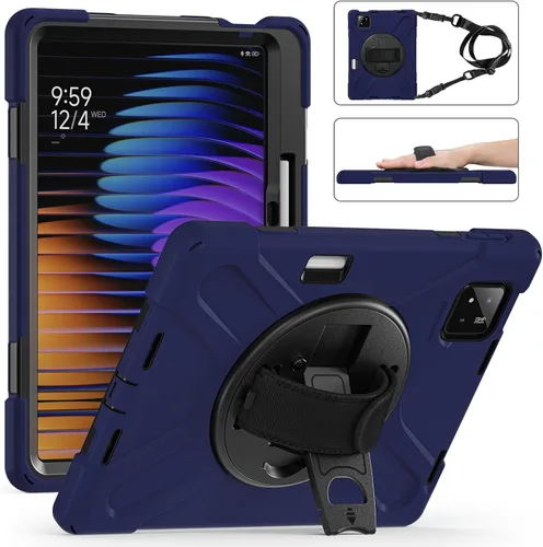 Vista 25 de Funda para Xiaomi Mi Pad 6/Mi Pad 6 Pro, funda resistente a prueba de golpes de 11 pulgadas, soporte giratorio 360, correa de mano, correa de rosado