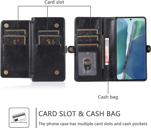 Vista 4 de Asuwish Funda de teléfono para Samsung Galaxy Note 20 Glaxay Note20 5G Wallet Funda desmontable con protector de pantalla de vidrio templado