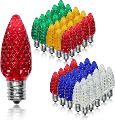 Vista 8 de Paquete de 25 bombillas LED C9 de repuesto para Navidad, bombillas LED C9 inastillables para cadena de luces de Navidad, base de candelabro E17