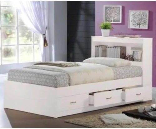Vista 2 de Pemberly Row Cama de almacenamiento tamaño individual con cabecera de estantería, madera duradera, acabado blanco, 3 cajones, deslizadores