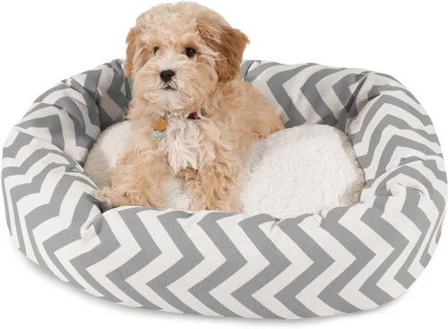 Vista 22 de Cama para perro de 24 pulgadas, color negro Chevron Sherpa Bagel