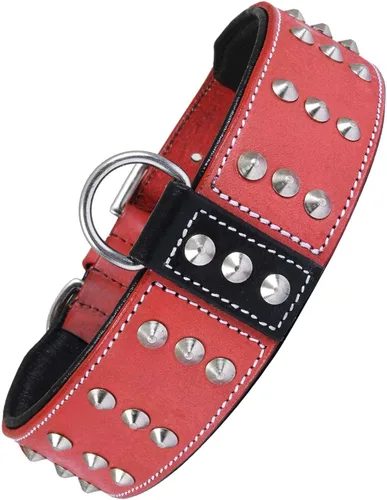 Vista 11 de Collar de perro con tachuelas de cuero genuino Remache de brasero Collar de perro de 2 pulgadas de ancho Grado de sillín, resistente