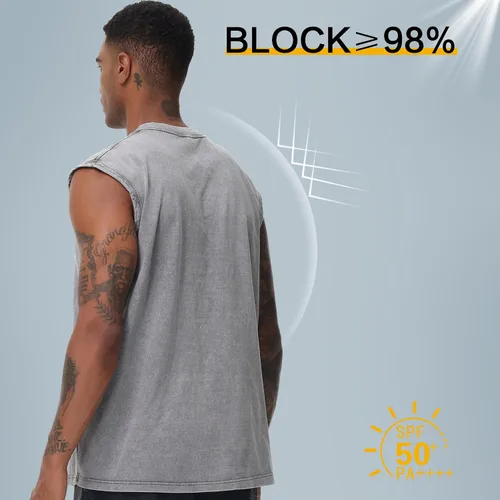 Vista 4 de Camisetas sin mangas de algodón para hombre, corte muscular, gimnasio, correr, playa, ajuste holgado