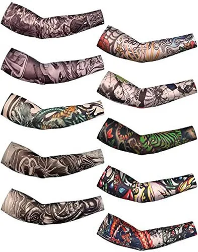 Vista 7 de Boao 20 piezas de mangas de brazo de enfriamiento para hombre, manga larga sin dedos, antideslizante, protección UV, mangas temporales para tatuajes