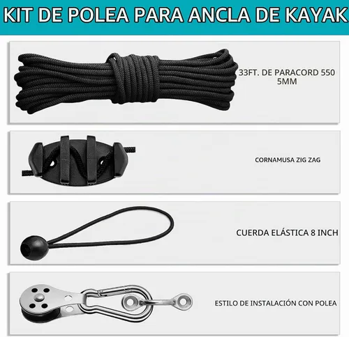Vista 4 de Kit de carro de anclaje para kayak, asistente de anclaje, carrito de anclaje, sistema de anclaje para kayak, canoas, barco, etc. Cuerda