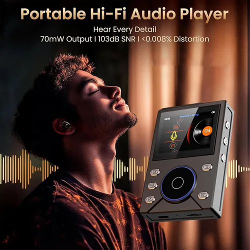 Vista 3 de LICAEVEY Reproductor de MP3 de alta fidelidad Bluetooth 5.4, reproductor de música portátil sin pérdidas con reproducción de 20 horas
