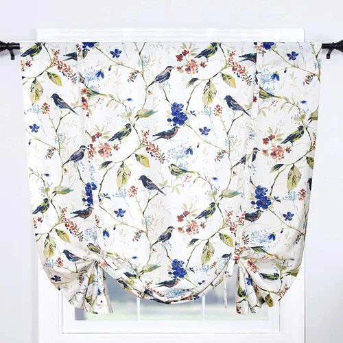 Vista 17 de Leeva - Cortinas pequeñas con estampado de pájaros, 24 pulgadas de largo, conjunto de paneles para ventanas, diseño de estampado de pájaros