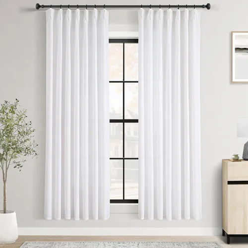 Vista 68 de Cortinas de lino de 63 pulgadas, juego de 2 paneles para sala de estar, beige natural, cortinas con pliegues pellizco entrenadas con memoria