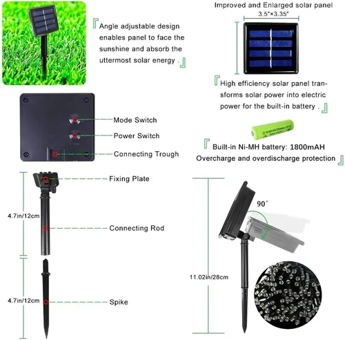 Vista 7 de OZS Paquete de 2 tiras de 240 luces LED solares para exteriores