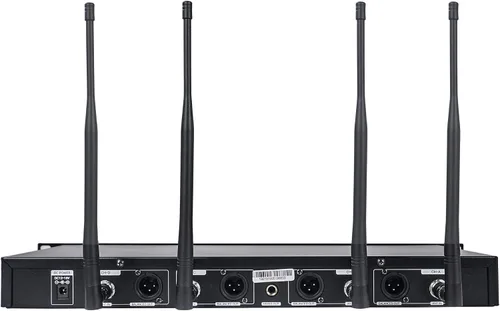 Vista 3 de Sound Town Sistema de micrófono inalámbrico UHF ajustable de 200 canales con receptor de metal, 4 micrófonos de mano y escaneo automático