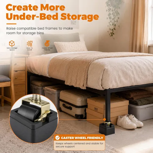 Vista 2 de BTSD-home Elevadores de cama resistentes de 2 pulgadas, elevadores de cama ajustables de 4 pulgadas que se adaptan a todas las ruedas de muebles