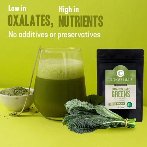 Vista 4 de Dr. Cowan's Garden Bolsa de repuesto de polvo vegetal de verduras de bajo oxalato - Beyond Organic Superfood Greens Polvo vegetal para bebidas