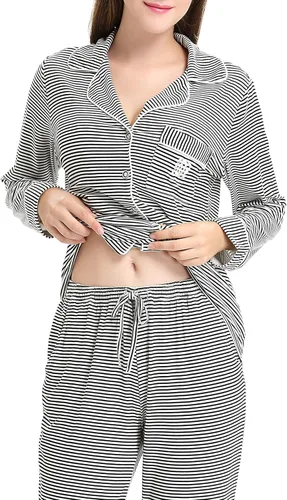 Vista 3 de Pijama suave de manga larga para mujer con botones, tallas XS-XXL