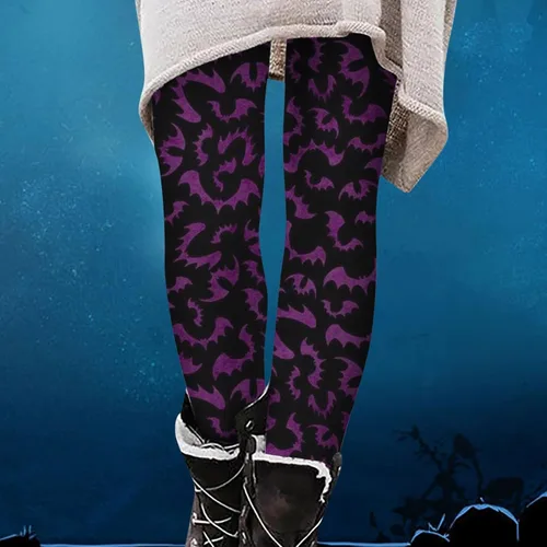 Vista 2 de Pantalones de Halloween para mujer, diseño de calavera, de cintura alta, elásticos, cálidos, medievales, para fiesta de disfraces, leggings