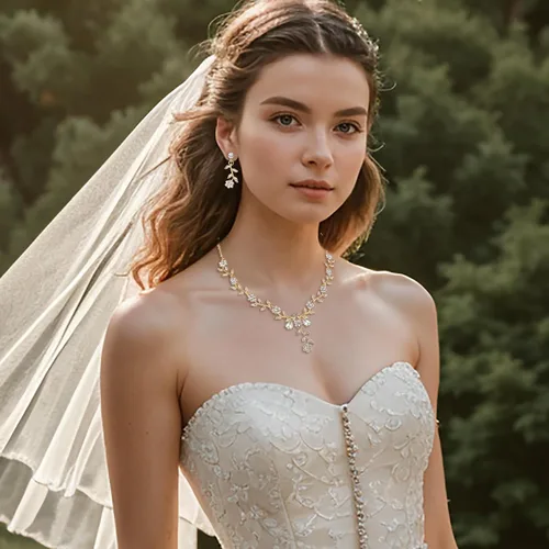 Vista 4 de BriLove Juego de collar con colgante de cristal y flores para mujer, joyería de boda para novia, Cristal Metal