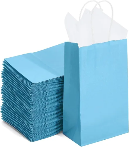 Vista 11 de DjinnGlory Paquete de 100 bolsas de regalo pequeñas de papel azul marino náutico con asas, juego a granel para graduaciones, pequeñas empresas