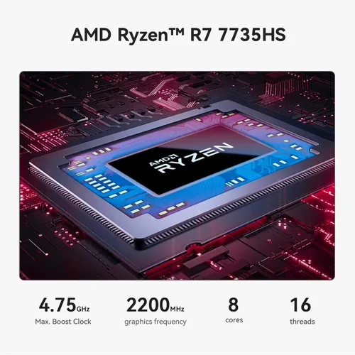 Vista 3 de Beelink SER5 Mini PC, AMD Ryzen 7 7735HS (hasta 4.75GHz) 8C/16T, Mini Computadora 24GB LPDDR5 RAM 1TB NVMe PCIe 4.0 SSD, Mini Computadora