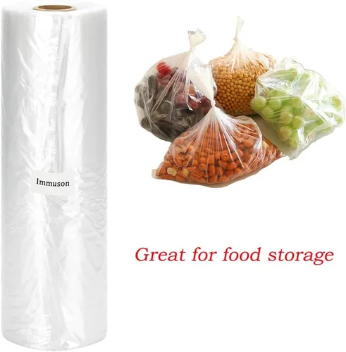 Vista 2 de Immuson Bolsa de plástico de 12 x 20 pulgadas en rollo para almacenamiento de alimentos, bolsa de plástico transparente para frutas, verduras, pan