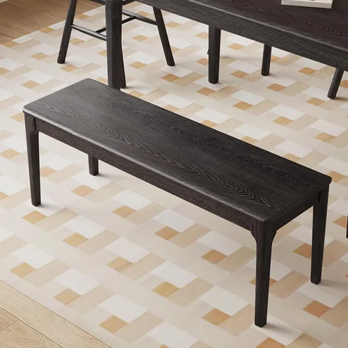 Vista 7 de Banco de comedor, banco de madera de roble macizo, mesa de comedor para interiores, hogar, dormitorio, extremo de cama, restaurante, muebles Negro