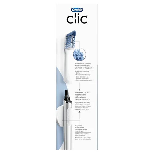 Vista 8 de Oral-B Clic - Cepillo de dientes manual, color blanco cromado, con 1 cabezal de repuesto y soporte magnético para cepillo de dientes