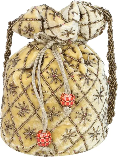 Vista 3 de Suman Enterprises Bolsa india Potli para boda, bolso de mano de novia de diseñador, bolsa de joyería, bolsa de adoración Potli para niñas y mujeres