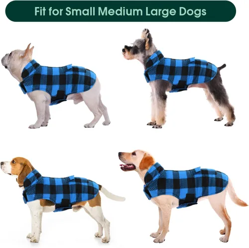 Vista 6 de Kuoser Abrigo de invierno para perro, chaqueta de forro polar resistente al viento, estilo británico, a cuadros, chaleco para clima frío