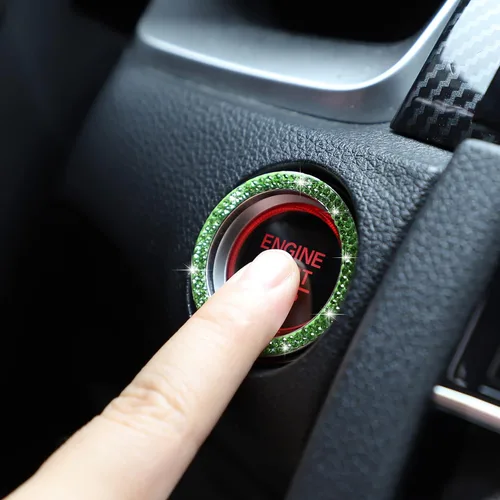Vista 3 de WINKA 2 piezas Cubierta de botón de arranque del motor del automóvil con diamantes brillantes Anillo de botón de arranque y parada con cristales