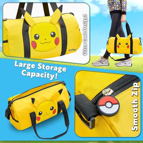 Vista 5 de Pokemon Bolsa de viaje para niños, bolsa de gimnasio durante la noche, kit de fútbol deportivo Pikachu, bolsa de mano, bolsa de equipaje de mano