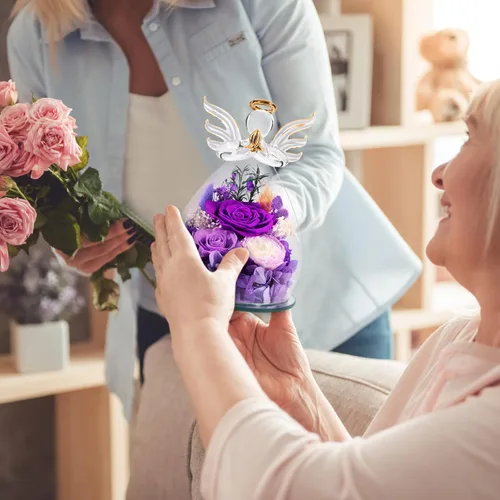 Vista 5 de Regalos para mamá, regalos de cumpleaños para mujeres, rosa preservada para siempre, flor en cristal, figuras de ángel, flores frescas para entrega