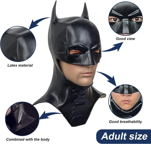 Vista 5 de HugOutdoor Máscara de murciélago de Halloween para hombre 2022, nueva película de superhéroe, accesorios de disfraz de látex para vestir talla adulto