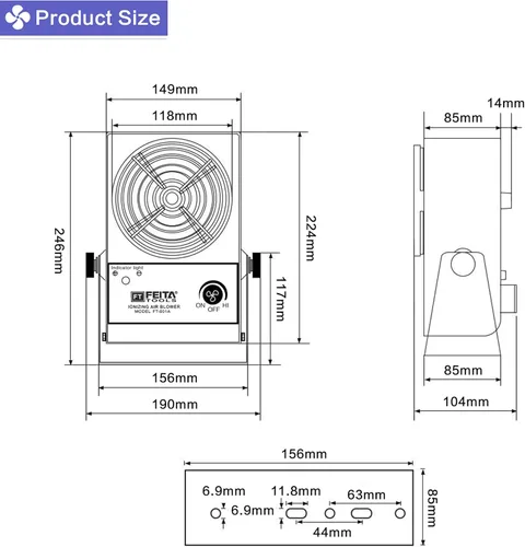 Vista 6 de FEITA Soplador de aire ionizador ESD ionizador Soplador de aire ionizante de escritorio Eliminador estático Ventilador ionizado antiestático AC110V