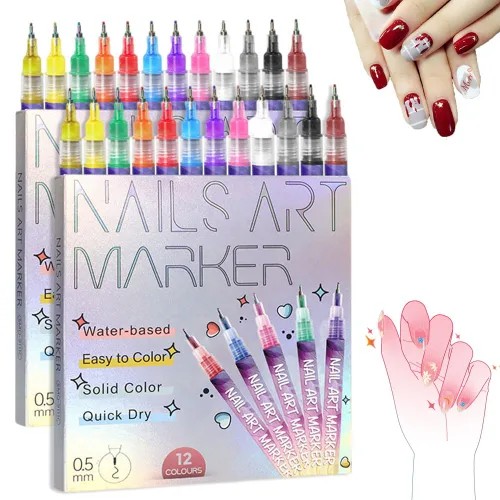 Vista 9 de Juego de 12 pinceles para arte de uñas, marcador de uñas mejorado 2026, pincel de arte de uñas de punta fina de 0.5mm, pincel de uñas de punta fina