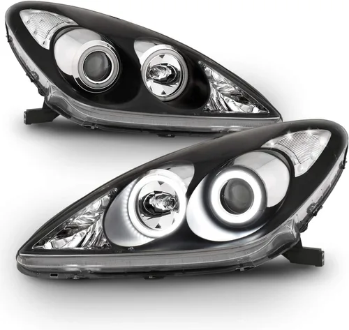 Vista 7 de AmeriLite - Faros delanteros de proyector de repuesto ultra brillantes con halo LED negro para Lexus ES 300/330, lado del pasajero y del conductor