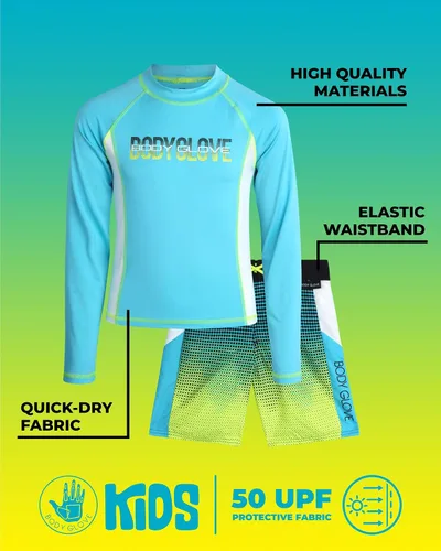 Vista 2 de Body Glove Conjunto de natación para niños, 2 piezas UPF 50+ traje de baño y camiseta de protección para niños (tallas 4-12)