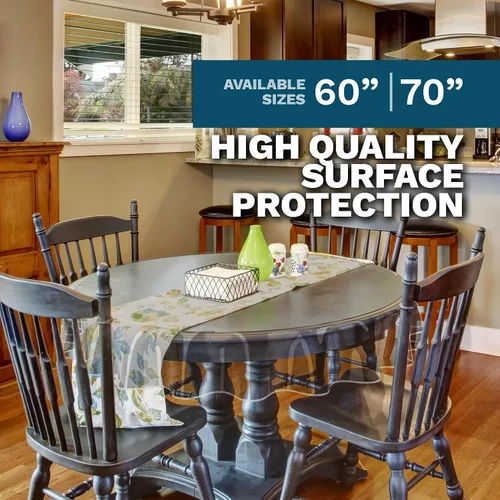 Vista 2 de Mantel de plástico para mesa, protector de mantel de plástico transparente, con borde, 60 pulgadas, redondo, impermeable y resistente al aceite