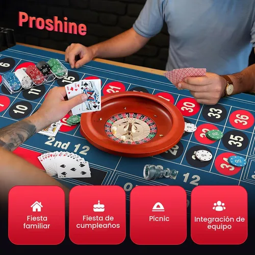 Vista 6 de Juego de ruedas de ruleta de 11 ": Rueda de ruleta sólida con 47.2 * 23.6 "Diseño de mesa de ruleta Alfombrilla de fieltro 100pcs ABS fichas