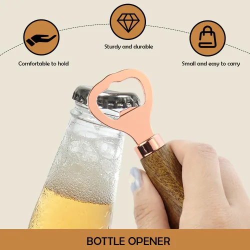 Vista 3 de Paquete de 2 abridores de botellas de madera con mango de nogal, abridor de botellas de bebidas con mango de madera para amantes de la cerveza