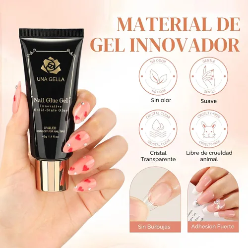 Vista 3 de UNA GELLA - Puntas de uñas de gel suave para pegar de 1.4 fl oz de secado por lámpara, permanente, pegamento de uñas fuerte para uñas acrílicas
