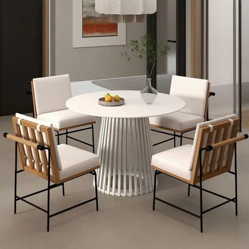 Vista 6 de LukeAlon Juego de 2 sillas de comedor de poliuretano con respaldo cuadrado Beige