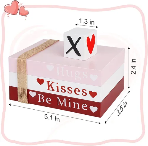 Vista 7 de Decoración del día de San Valentín, pila de libros de madera con 4 letreros