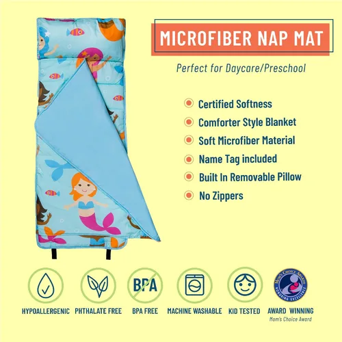 Vista 5 de Wildkin Paquete de mochila de 12 pulgadas con tapete de microfibra para siesta (sirenas)
