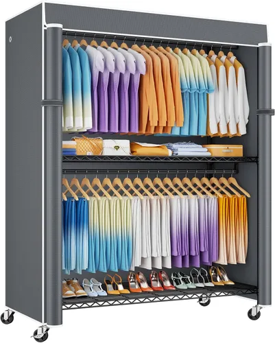 Vista 9 de ULIFHOME P8C Pro - Perchero resistente (con diseño de ancho extendido) para colgar ropa con ruedas bloqueables, 42 pulgadas de ancho x 15.8 pulgadas