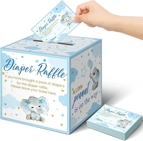 Vista 55 de Teling 51 boletos para rifas de pañales con caja de tarjetas, decoración de baby shower, caja de revelación de género para fiesta de rifas