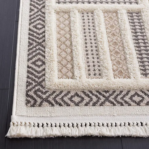 Vista 4 de SAFAVIEH Urban Collection URB212B - Alfombra para pasillo, 2 pies 2 pulgadas x 8 pies, beige y marfil, diseño moderno de flecos con borlas