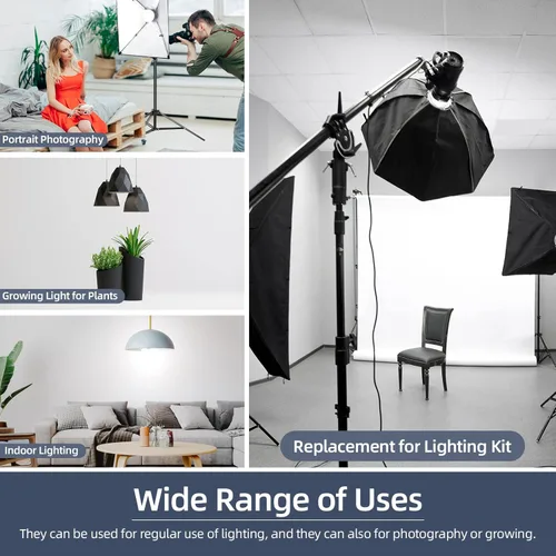 Vista 5 de Bombilla LED tricolor regulable de 85 W, bombilla de caja de luz en espiral de 5500 K en enchufe E27 para fotografía, fotografía, video, estudio