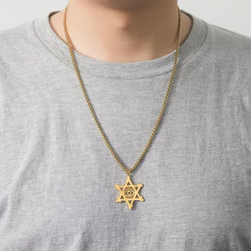 Vista 26 de EUEAVAN Collar con dije de estrella de David contra el mal de ojo de seis puntas con dije de estrella de David, hexagrama demoníaco religioso